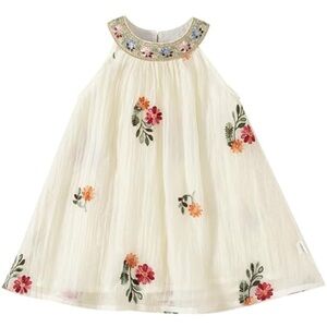 Boutique Floral Embroidered Gauze Lightweight Halter Dress 18-24 months